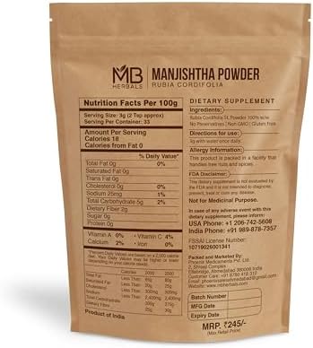 MB Herbals Manjishtha | Raíz de Rubia cordifolia | Madder Indio | 100g en Polvo - imagen 2