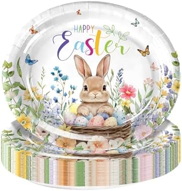 25 Piezas de Platos Ovalados Desechables de Conejo para Pascua - Decoración de Mesa de Primavera para Cumpleaños y Fiestas de Conejito - imagen 1