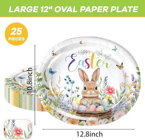 25 Piezas de Platos Ovalados Desechables de Conejo para Pascua - Decoración de Mesa de Primavera para Cumpleaños y Fiestas de Conejito - imagen 2