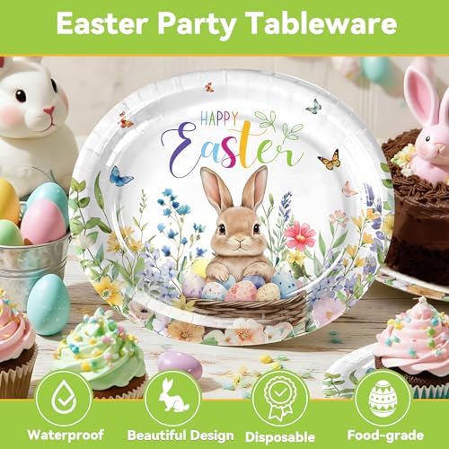 25 Piezas de Platos Ovalados Desechables de Conejo para Pascua - Decoración de Mesa de Primavera para Cumpleaños y Fiestas de Conejito - imagen 3