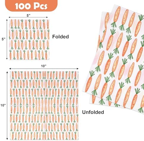 Paquete de 100 Servilletas de Cóctel de Zanahoria para Pascua – Servilletas Desechables de 3 Capas con Diseño de Zanahoria Naranja para Fiestas de - imagen 2