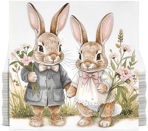 Servilletas de Cóctel de Pascua 100 Piezas Desechables Decorativas con Conejos Vintage para Fiestas de Primavera, Bebidas y Postres - imagen 1