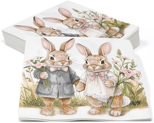 Servilletas de Cóctel de Pascua 100 Piezas Desechables Decorativas con Conejos Vintage para Fiestas de Primavera, Bebidas y Postres - imagen 3
