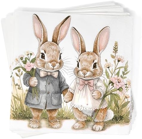 Servilletas de Cóctel de Pascua 100 Piezas Desechables Decorativas con Conejos Vintage para Fiestas de Primavera, Bebidas y Postres - imagen 4