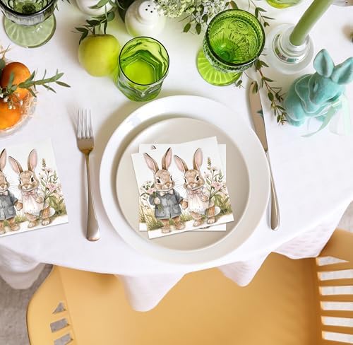 Servilletas de Cóctel de Pascua 100 Piezas Desechables Decorativas con Conejos Vintage para Fiestas de Primavera, Bebidas y Postres - imagen 5