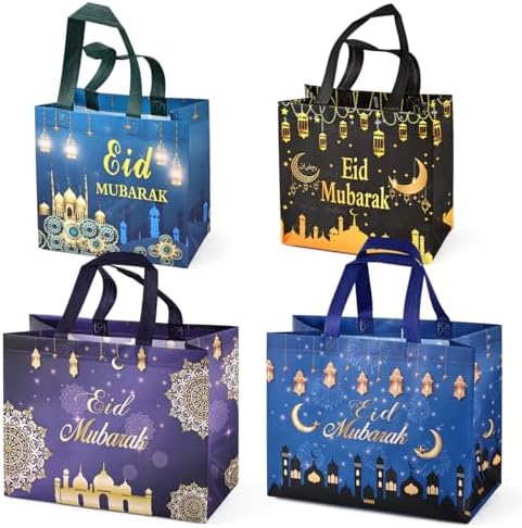 Bolsas de Regalo Reutilizables PARSUP 4 Piezas para Eid, Tamaños Variados con Asas, Patrones Islámicos, Material No Tejido, Ideales para Fiestas y - imagen 1