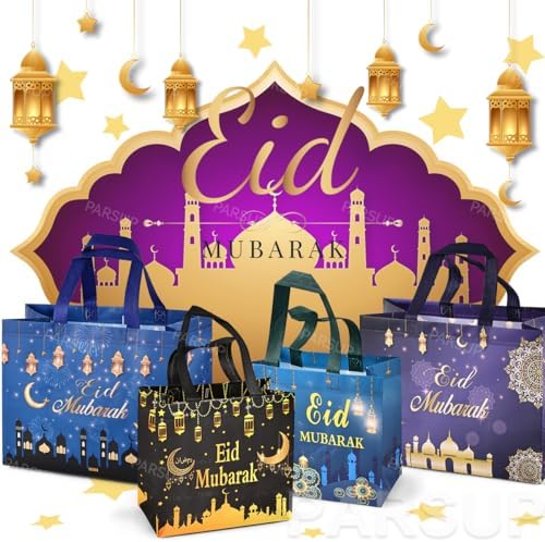 Bolsas de Regalo Reutilizables PARSUP 4 Piezas para Eid, Tamaños Variados con Asas, Patrones Islámicos, Material No Tejido, Ideales para Fiestas y - imagen 4