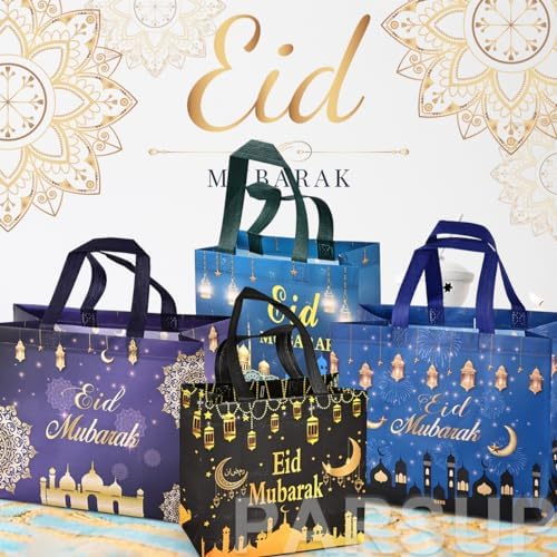 Bolsas de Regalo Reutilizables PARSUP 4 Piezas para Eid, Tamaños Variados con Asas, Patrones Islámicos, Material No Tejido, Ideales para Fiestas y - imagen 5