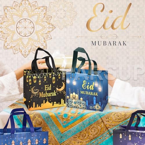 Bolsas de Regalo Reutilizables PARSUP 4 Piezas para Eid, Tamaños Variados con Asas, Patrones Islámicos, Material No Tejido, Ideales para Fiestas y - imagen 7