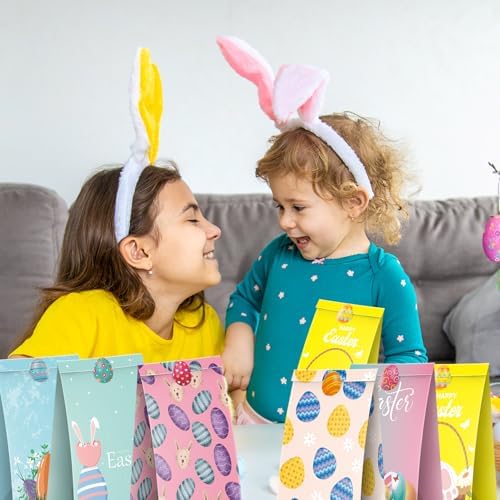 Bolsa de Regalo de Pascua Linelglobal, Paquete de 24 Bolsas de Papel para Fiesta de Pascua, con Huevos, Conejos y Pollitos, Tamaño Pequeño - imagen 3