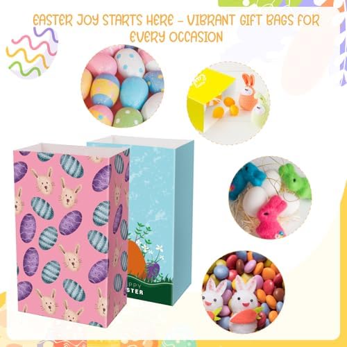 Bolsa de Regalo de Pascua Linelglobal, Paquete de 24 Bolsas de Papel para Fiesta de Pascua, con Huevos, Conejos y Pollitos, Tamaño Pequeño - imagen 4