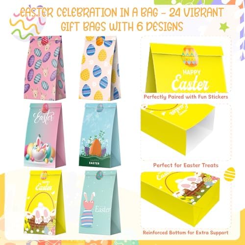 Bolsa de Regalo de Pascua Linelglobal, Paquete de 24 Bolsas de Papel para Fiesta de Pascua, con Huevos, Conejos y Pollitos, Tamaño Pequeño - imagen 5