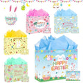 Bolsas de Regalo de Pascua con Asa - Paquete de 5 Bolsas Grandes de 12 Pulgadas con Conejitos y Flores para Fiesta de Búsqueda de Huevos - imagen 1