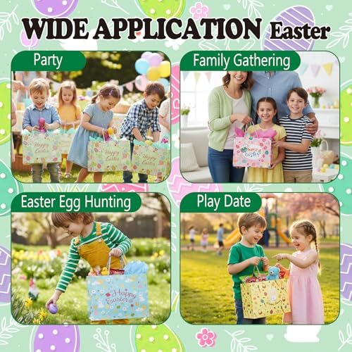Bolsas de Regalo de Pascua con Asa - Paquete de 5 Bolsas Grandes de 12 Pulgadas con Conejitos y Flores para Fiesta de Búsqueda de Huevos - imagen 5