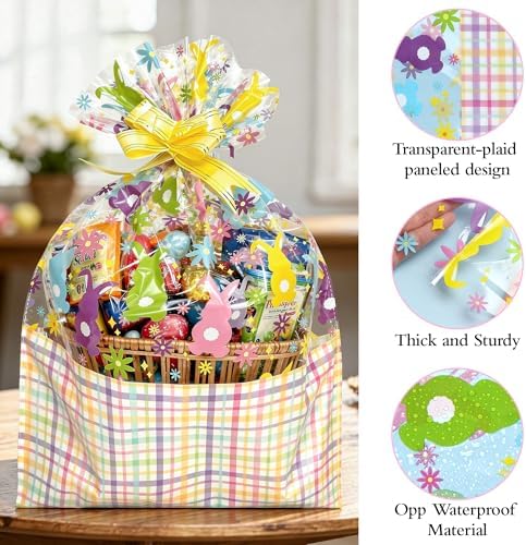 Bolsas de Celofán ASOEMERZ para Cestas de Pascua, 10 Pzs de 18x24 con 10 Lazos, Perfectas para Regalos, Sorpresas y Fiestas de Pascua - imagen 4