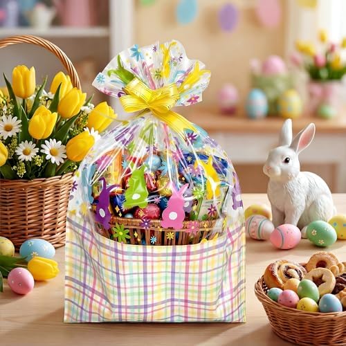 Bolsas de Celofán ASOEMERZ para Cestas de Pascua, 10 Pzs de 18x24 con 10 Lazos, Perfectas para Regalos, Sorpresas y Fiestas de Pascua - imagen 6