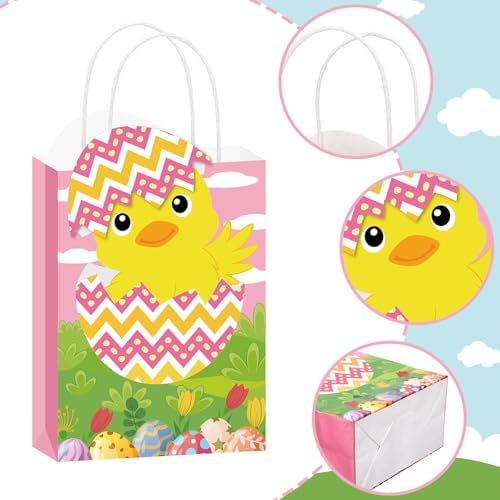 Bolsas de papel de regalo Sweetude para Pascua, 24 piezas con asas, con diseño de conejito y huevos, ideales para fiestas infantiles y dulces - imagen 2