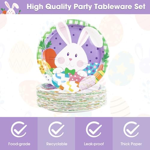 Platos Desechables de Papel LDFDRT para Pascua 40 Pzs, 20 Platos de 9 Pulgadas y 20 Servilletas con Diseño de Huevos y Conejos para Fiestas - imagen 4