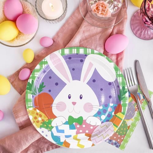 Platos Desechables de Papel LDFDRT para Pascua 40 Pzs, 20 Platos de 9 Pulgadas y 20 Servilletas con Diseño de Huevos y Conejos para Fiestas - imagen 5