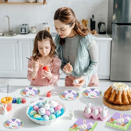 Platos Desechables de Papel LDFDRT para Pascua 40 Pzs, 20 Platos de 9 Pulgadas y 20 Servilletas con Diseño de Huevos y Conejos para Fiestas - imagen 6