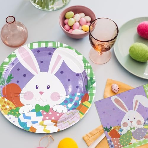 Platos Desechables de Papel LDFDRT para Pascua 40 Pzs, 20 Platos de 9 Pulgadas y 20 Servilletas con Diseño de Huevos y Conejos para Fiestas - imagen 7