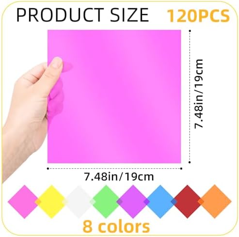 120 Piezas de Hojas de Celofán de Colores, Transparentes, 7.48x7.48 Pulgadas - Para Manualidades, Filtros de Luz, Proyectos de Arte y Decoraciones - imagen 3