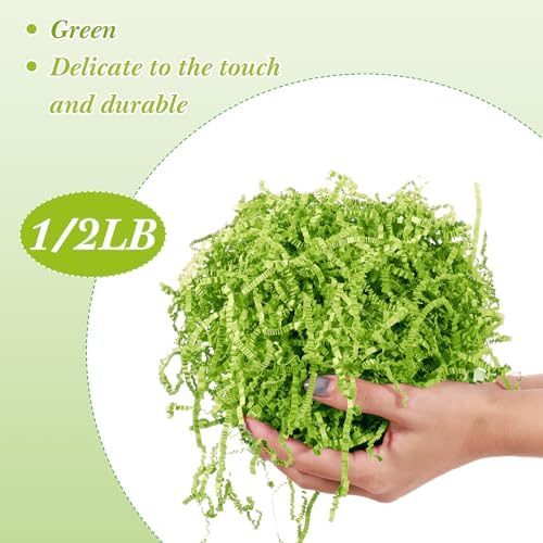 Relleno de Papel Cortado Verde de 0.5LB Outus para Cestas de Regalo, Césped de Pascua, Material de Embalaje para Fiestas y Regalos de Navidad - imagen 2