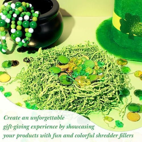 Relleno de Papel Cortado Verde de 0.5LB Outus para Cestas de Regalo, Césped de Pascua, Material de Embalaje para Fiestas y Regalos de Navidad - imagen 3
