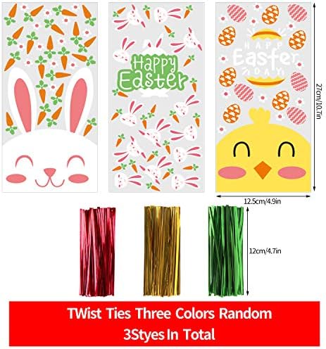 Bolsas de Celofán para Pascua VEYLIN 120 Piezas, Bolsas de Plástico para Dulces y Galletas con 150 Cintas Retorcidas 5” x 11” - imagen 2