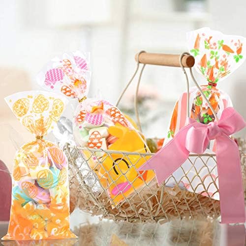 Bolsas de Celofán para Pascua VEYLIN 120 Piezas, Bolsas de Plástico para Dulces y Galletas con 150 Cintas Retorcidas 5” x 11” - imagen 5