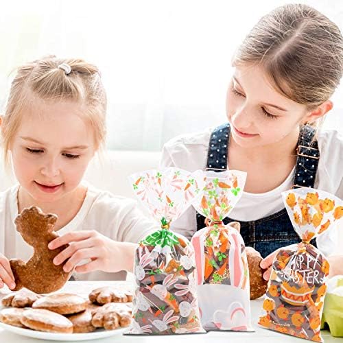 Bolsas de Celofán para Pascua VEYLIN 120 Piezas, Bolsas de Plástico para Dulces y Galletas con 150 Cintas Retorcidas 5” x 11” - imagen 6