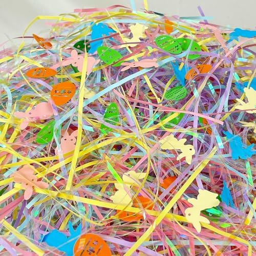 Relleno de Césped de Pascua, Papel Craft Desmenuzado de 200g con Confeti para Decoración de Cestas y Regalos (7oz) - imagen 3