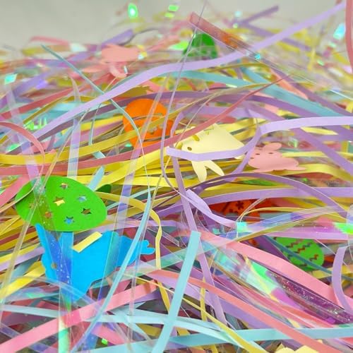 Relleno de Césped de Pascua, Papel Craft Desmenuzado de 200g con Confeti para Decoración de Cestas y Regalos (7oz) - imagen 4