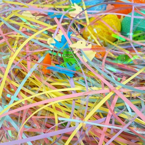 Relleno de Césped de Pascua, Papel Craft Desmenuzado de 200g con Confeti para Decoración de Cestas y Regalos (7oz) - imagen 5