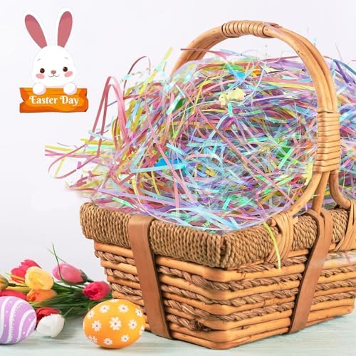 Relleno de Césped de Pascua, Papel Craft Desmenuzado de 200g con Confeti para Decoración de Cestas y Regalos (7oz) - imagen 6