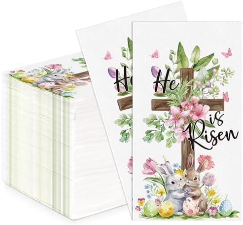 100 Piezas Servilletas Desechables de Pascua Él Ha Resucitado, Servilletas de Papel con Diseño de Conejito, Huevos y Flores para Fiestas y Decoración - imagen 1