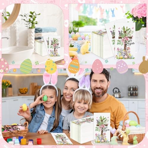 100 Piezas Servilletas Desechables de Pascua Él Ha Resucitado, Servilletas de Papel con Diseño de Conejito, Huevos y Flores para Fiestas y Decoración - imagen 5