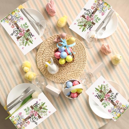 100 Piezas Servilletas Desechables de Pascua Él Ha Resucitado, Servilletas de Papel con Diseño de Conejito, Huevos y Flores para Fiestas y Decoración - imagen 6