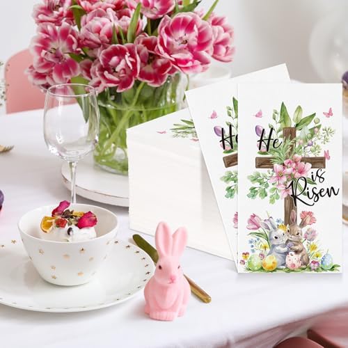 100 Piezas Servilletas Desechables de Pascua Él Ha Resucitado, Servilletas de Papel con Diseño de Conejito, Huevos y Flores para Fiestas y Decoración - imagen 7
