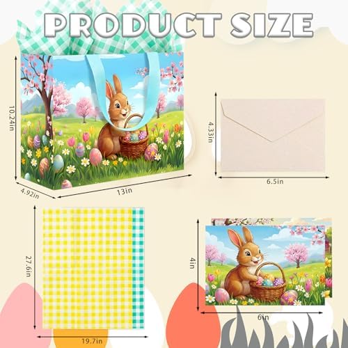 YQUQWN 2 Pzs 13 Bolsas Grandes de Regalo para Pascua con Asas, Papel de Regalo, Tarjetas y Stickers, Perfectas para Caza de Huevos y Fiestas - imagen 2