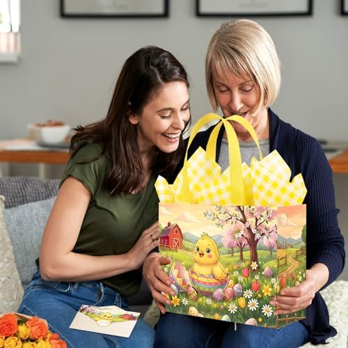 YQUQWN 2 Pzs 13 Bolsas Grandes de Regalo para Pascua con Asas, Papel de Regalo, Tarjetas y Stickers, Perfectas para Caza de Huevos y Fiestas - imagen 5
