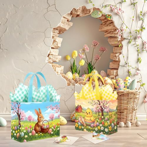 YQUQWN 2 Pzs 13 Bolsas Grandes de Regalo para Pascua con Asas, Papel de Regalo, Tarjetas y Stickers, Perfectas para Caza de Huevos y Fiestas - imagen 7
