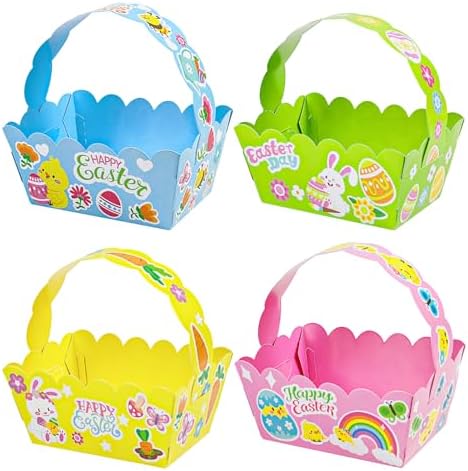 Cestas de Pascua Pequeñas DERAYEE, 12PCS Cajas de Regalo Felices con Lindos Stickers de Conejito para Fiesta de Búsqueda de Huevos de Pascua - imagen 1