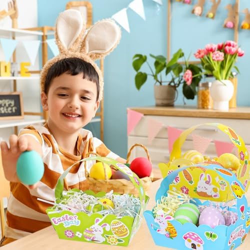 Cestas de Pascua Pequeñas DERAYEE, 12PCS Cajas de Regalo Felices con Lindos Stickers de Conejito para Fiesta de Búsqueda de Huevos de Pascua - imagen 4