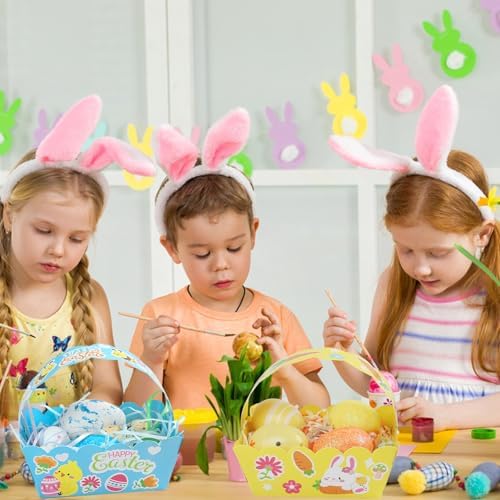 Cestas de Pascua Pequeñas DERAYEE, 12PCS Cajas de Regalo Felices con Lindos Stickers de Conejito para Fiesta de Búsqueda de Huevos de Pascua - imagen 5