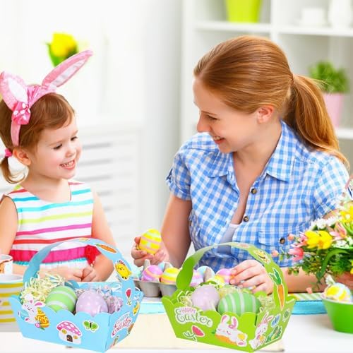 Cestas de Pascua Pequeñas DERAYEE, 12PCS Cajas de Regalo Felices con Lindos Stickers de Conejito para Fiesta de Búsqueda de Huevos de Pascua - imagen 6