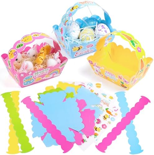 Cestas de Pascua Pequeñas DERAYEE, 12PCS Cajas de Regalo Felices con Lindos Stickers de Conejito para Fiesta de Búsqueda de Huevos de Pascua - imagen 7