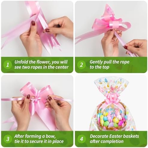 Paquete de 10 Bolsas Grandes para Cestas de Pascua, 24 x 30 Pulgadas, Envoltura de Celofán con 10 Lazos, Plástico para Fiestas de Primavera - imagen 4