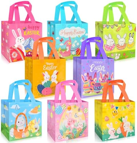Yibindada 8 PZS de Bolsas de Regalo para Pascua, Canastas con Asa, Bolsas Reutilizables para Dulces, Ideal para Búsqueda de Huevos y Fiesta de Pascua - imagen 1
