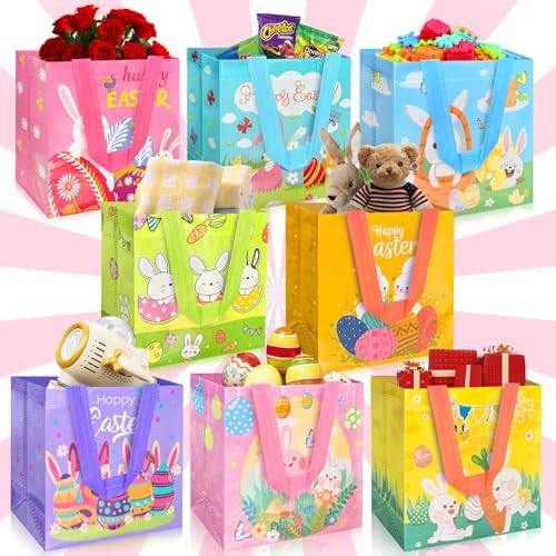 Yibindada 8 PZS de Bolsas de Regalo para Pascua, Canastas con Asa, Bolsas Reutilizables para Dulces, Ideal para Búsqueda de Huevos y Fiesta de Pascua - imagen 3